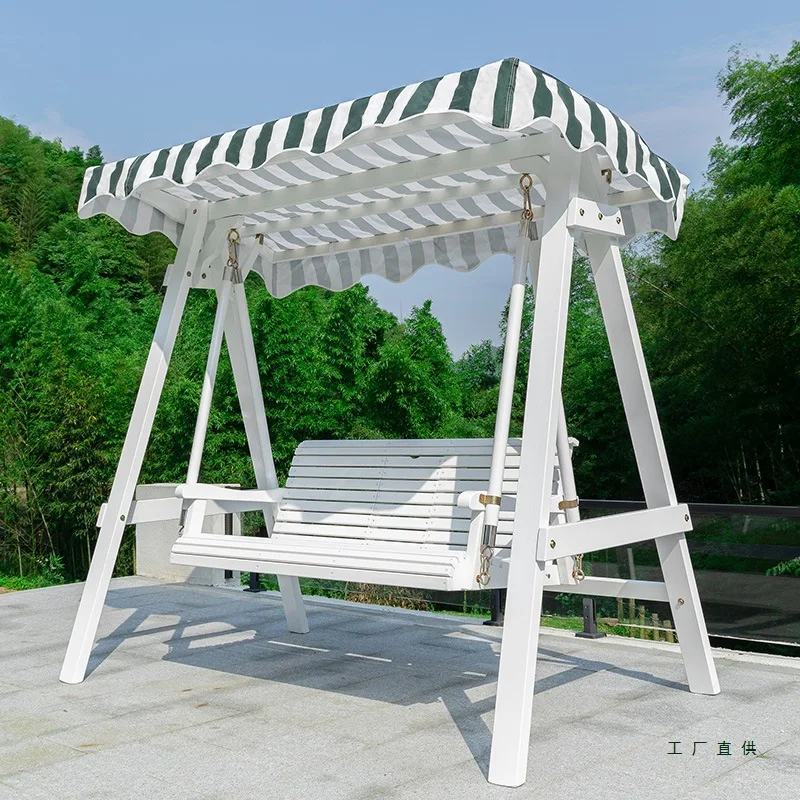 HYS Solid wood function three-person swing outdoor courtyard swing outdoor villa garden adult hammock rain-proof rocking chair