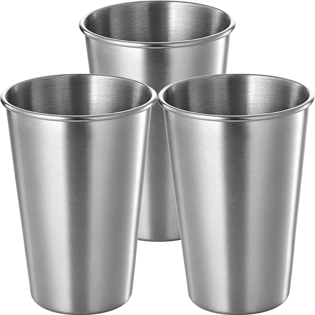 

3 Pcs Stainless Steel Water Cups Metal Drinking Mugs Restaurant Home Cold Beer Coffee Juice Stackable Storage Safe Use