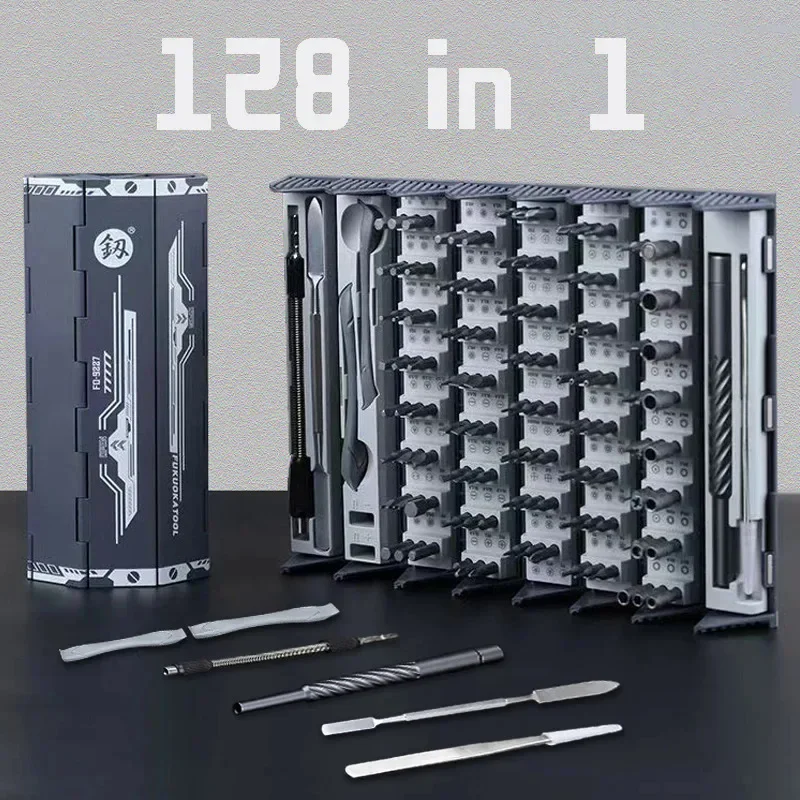 128 In 1 Precision Screwdriver Set Magnetic Screwdriver Set Reel Storage Design S2 Screw Driver Bit Manual Repair Hand Tool Kit