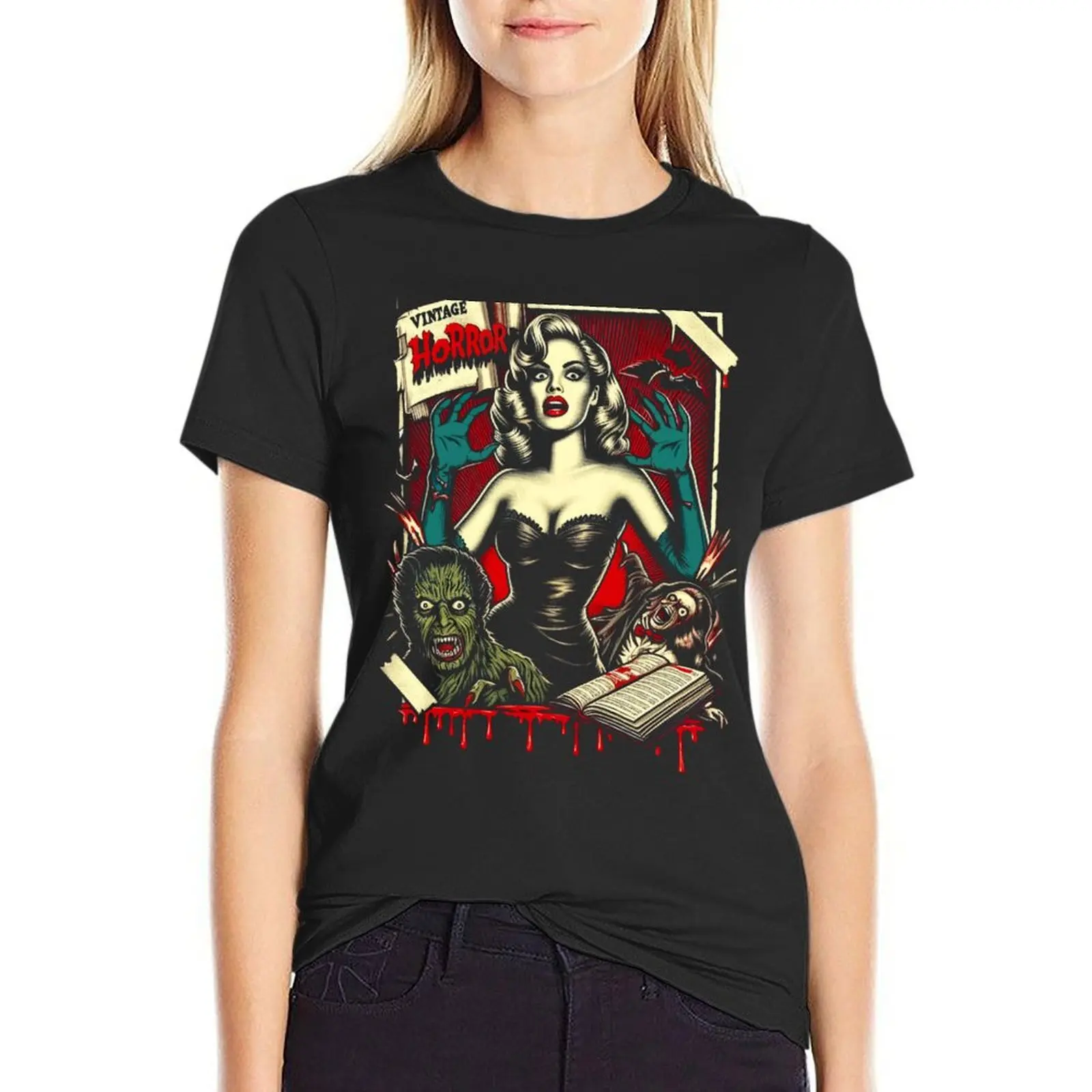 

Vintage Creepy Horror Woman T-Shirt Blouse summer top lady clothes graphics Woman clothing