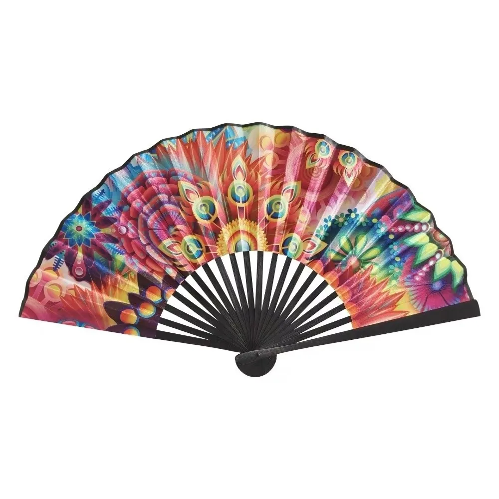 New Gradient Colorful Folding Hand Fan 23 Cm Reflective Kung Fu Fan Leopard Print Handheld Silk Fan Music Festival