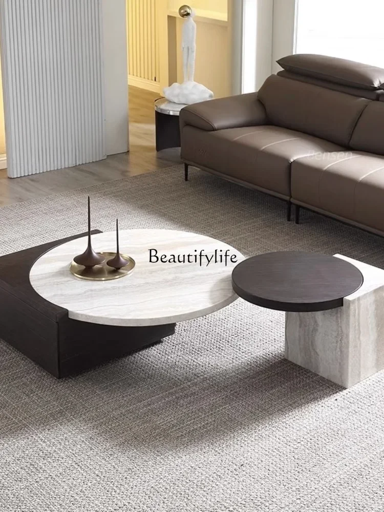 Marble coffee table combination cave stone edge few Nordic light luxury high-end