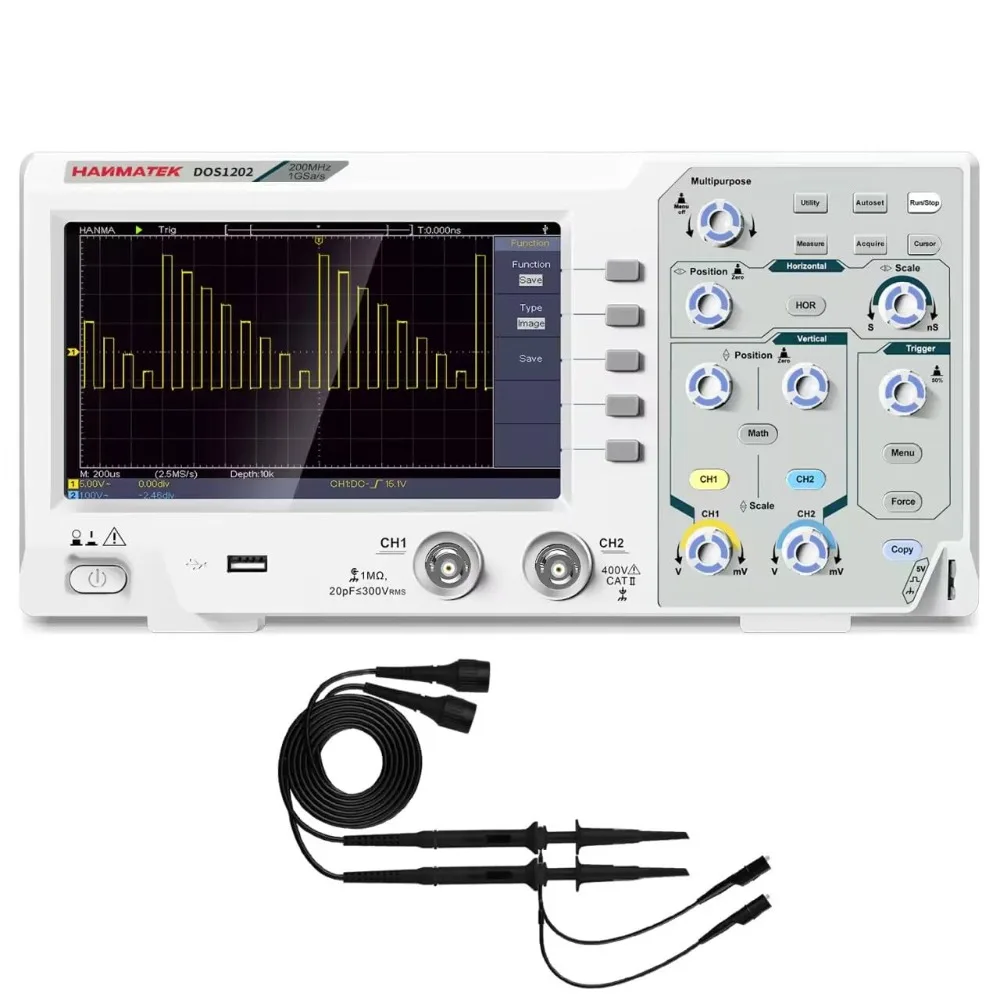 2000mhz Bandwidth Digital Oscilloscope with 2 Channels and Screen 7 inch/18 cm, TFT-LCD Display, Portable Oscilloscope Kit