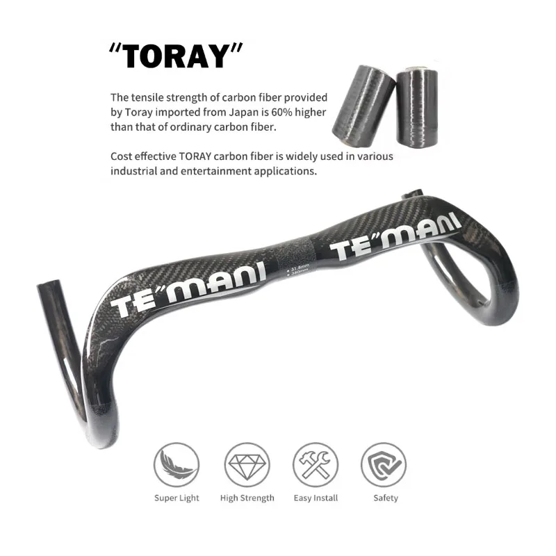 TEMANI Full Carbon Compact Aero Drop Handlebar Internal Routing Road Bike Bar 380-440mm Ultralight Racing Bicycle Parts