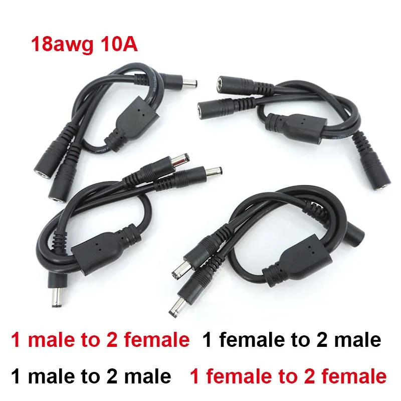 male to female, male to male, female to female 1 to 2 way CCTV DC Power Splitter Adapter Cable 5.5mmx2.1mm extension Cord