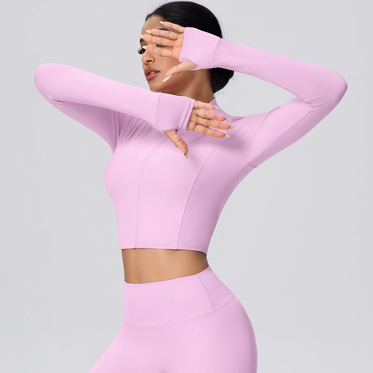 Vrouw Effen Kleur Slanke Casual Rits Lange Mouwen Yoga Strak Naakt Gevoel Sport Duimgat Gym Workout Top Running Yoga Jas