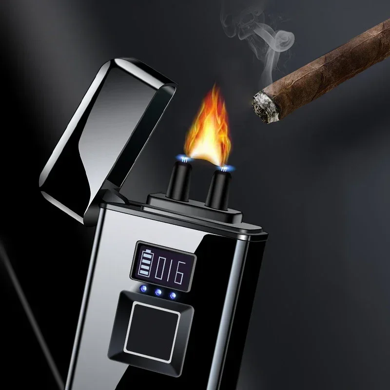 True fingerprint luxury large arc plasma lighter, intelligent display charging, friend gift electric igniter smoking accessories