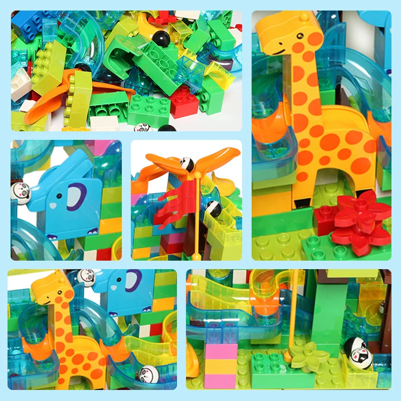 Marble Race Run Figures Blocks Maze Ball Track Jungle Adventure DIY Building Block Slide Block Toys For Children Kids Gift