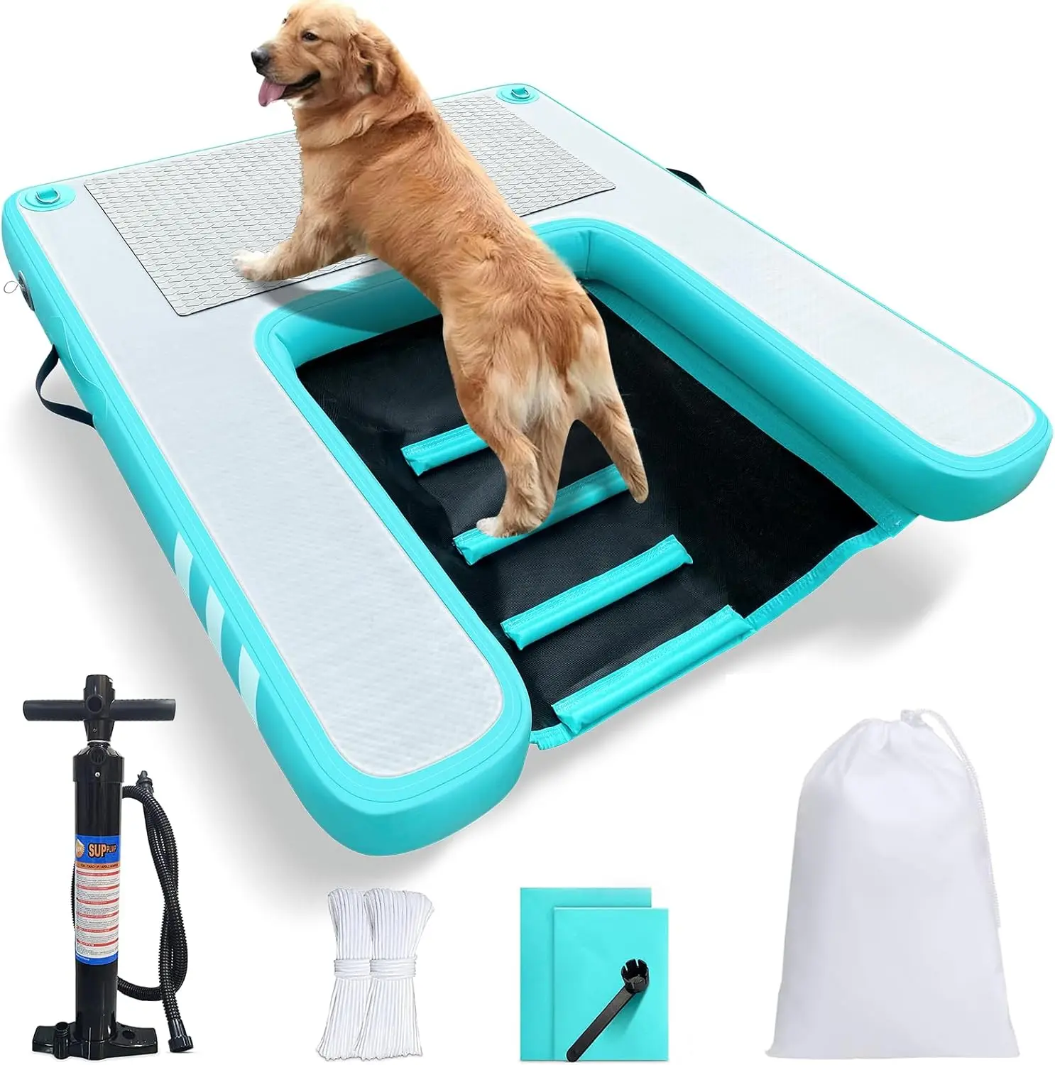 Large Water Ladder with High Stability Non-Slip EVA Platform for Inflatable Boat Dog Pool Ramp