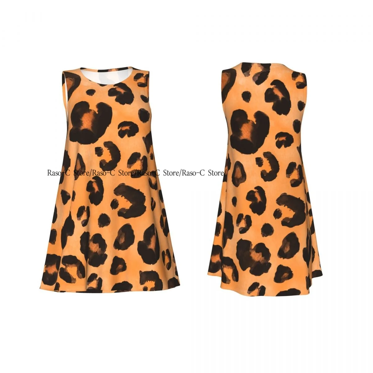 Women's Dress Summer Casual T Shirt Dresses Beach Cover up Watercolor Leopard Pattern Tank Dress