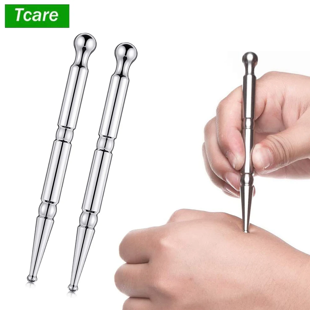 

Tcare 2 Pcs Acupuncture Pen, Stainless Steel Deep Tissue Massage Tool Manual Massage Facial Reflexology Massage Tool Retractable