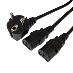EU Schuko CEE7/7 to IEC320 2XC13 Female Y Type Splitter Power Cord, European Power line cable to 2ways IEC 320 C13