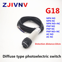 M18 Infrared Diffuse Reflection Photoelectric Switch Sensor DC 10-30V NPN PNP NO/NC/NO+NC AC 90-250V NO/NC Sn:10cm 2/3/4 wires