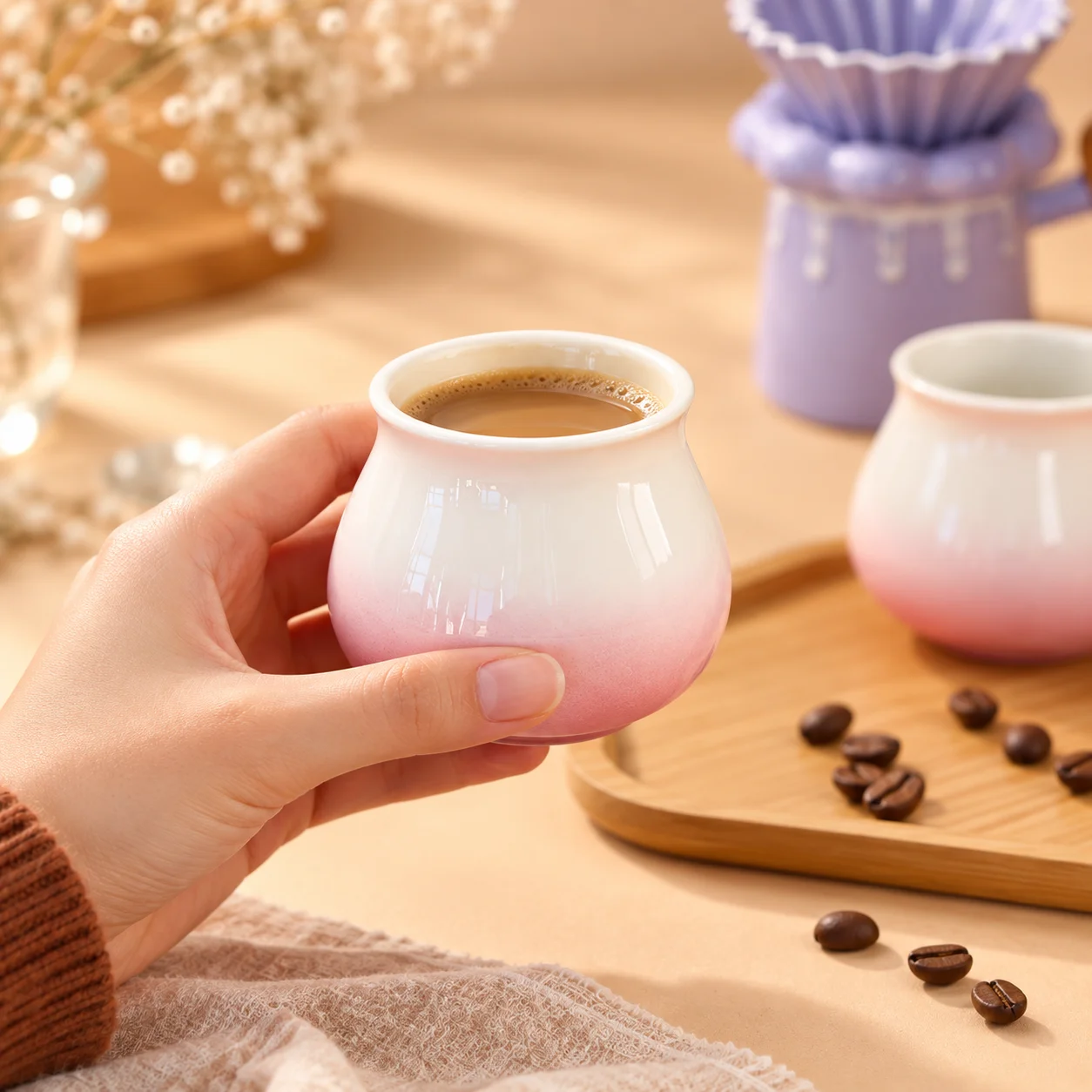 BIGE 180ML Gradient Ceramic Coffee Tasting Cup Aroma Cup Rounded Body Colorful Glazed Espresso Sampling Cup