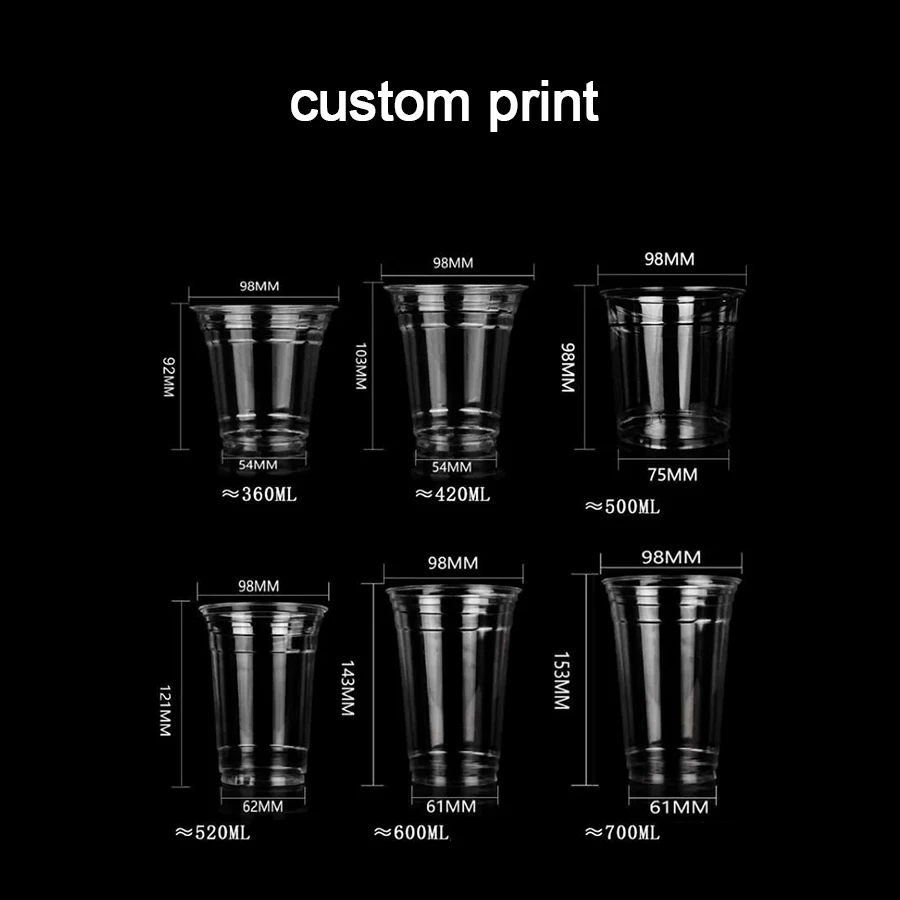 Personalized Plastic Party Cups Wedding Food Grade Clear Cold Milk tea/iced coffee Cup