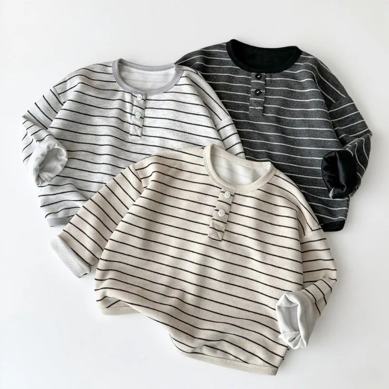 Kinder Kleidung Unten Kind Lange-ärmeln T-shirt Herbst Neue Jungen Mädchen Gestreiften Shirts Baby Herbst Top Winter Mädchen Kleidung