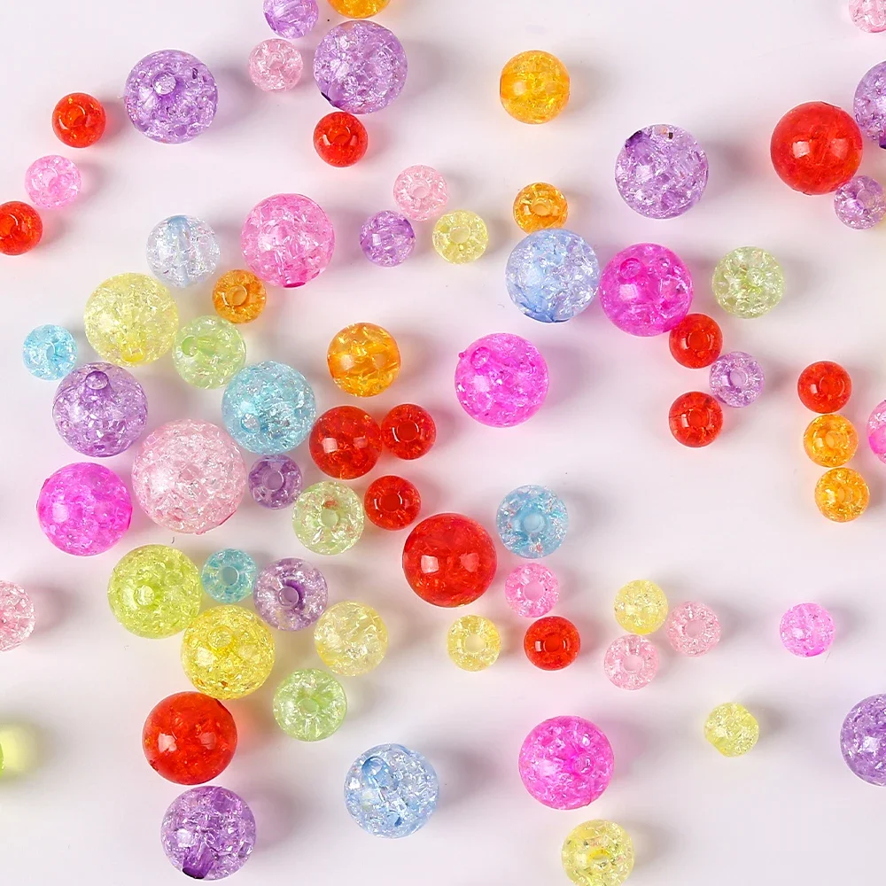 6/8/10/12mm Transparent Mixed Cracked Acrylic Crystal Beads Round Spacer Beads for Jewelry Making DIY Needlework