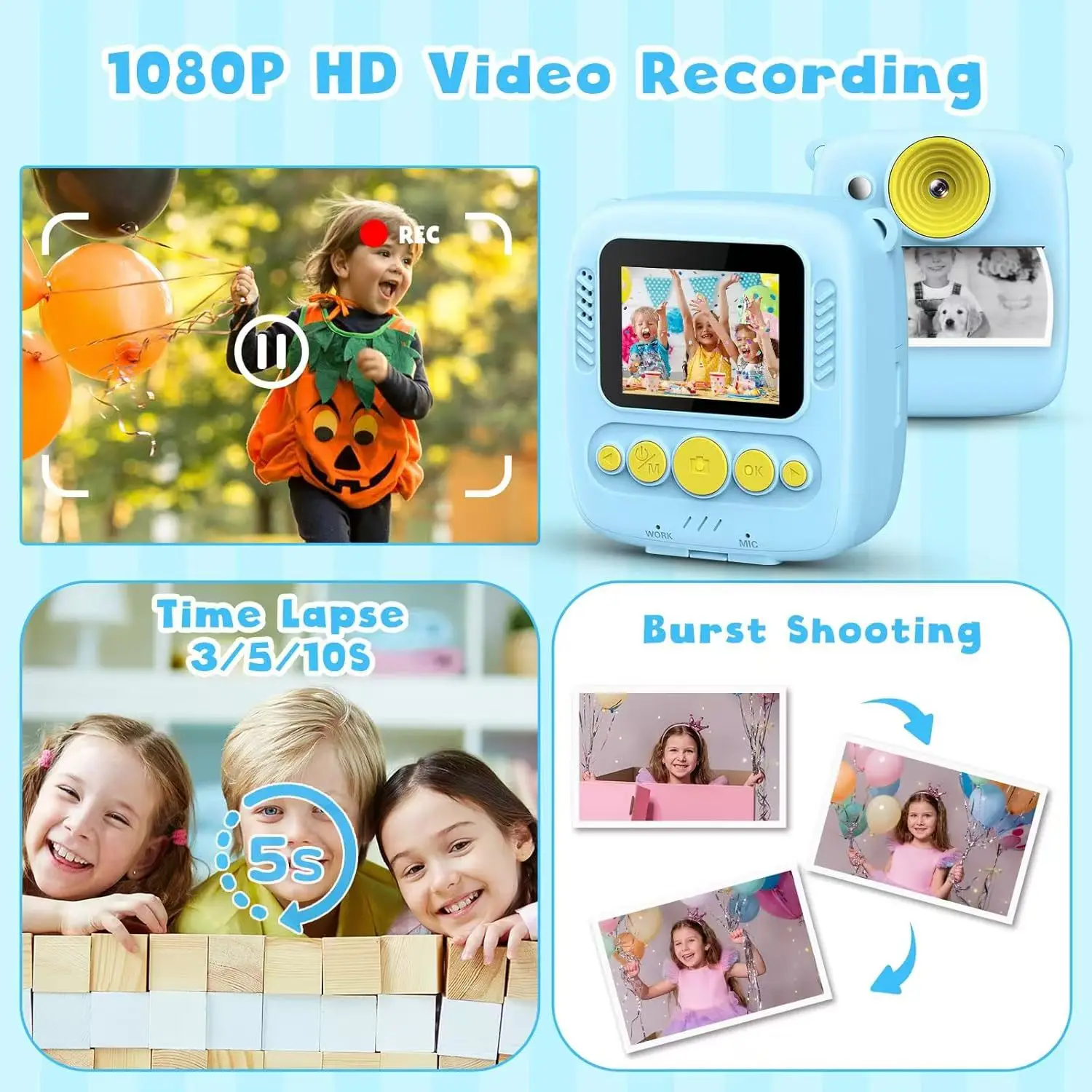 2024 New Children's Fun Instant Print camera Mini HD Digital Camera DV Recording Polaroid DIY Toy As Kids's Birthday Gift