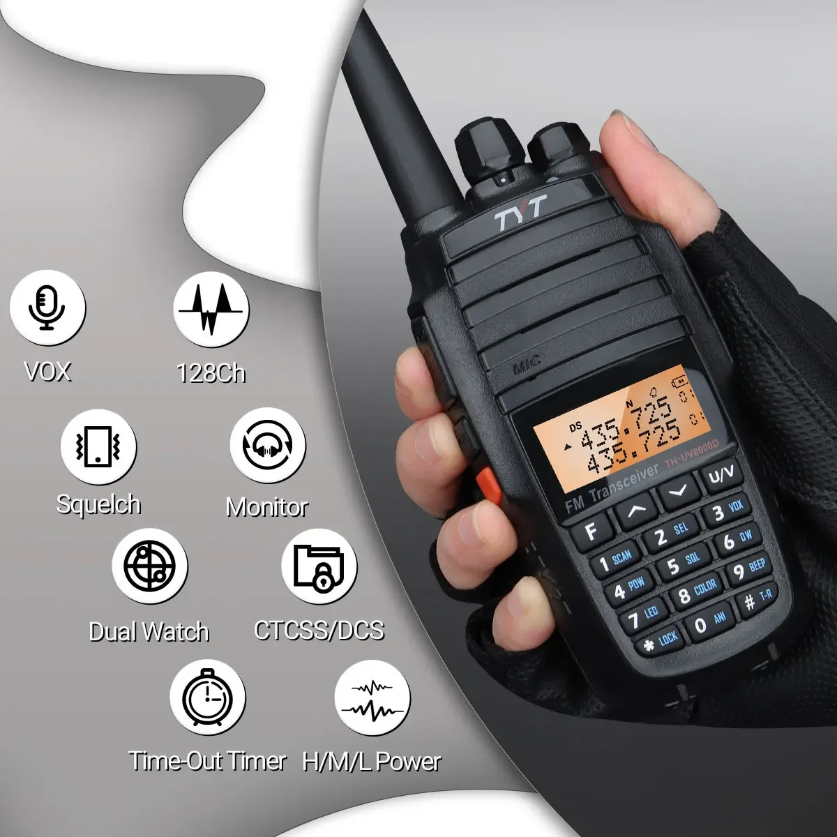 TYT TH-UV8000D High Power 10W Dual Band Handheld Transceiver Amateur Two Way Radio Cross-band Repeater Function FM Radio