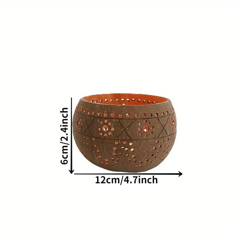 1PC Hollow Pattern Coconut Shell Candle Bowl Coconut Shell Candle Holder Creative Holiday Decoration Table Decoration