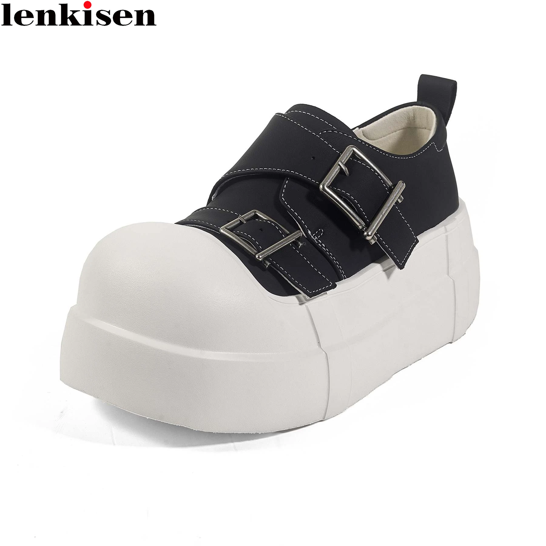 Split Leather Round Toe Thick Bottom Spring Autumn Shoes Fashion Sneakers Platform Casual Preppy Style Women Vulcanized Shoes