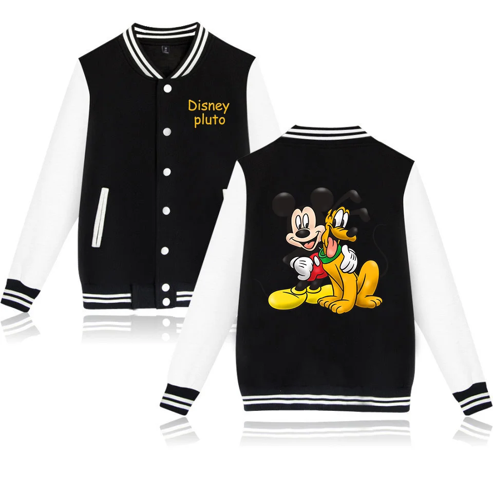 

Disney Cartoon Pluto Dog Varsity Baseball Bomber Jacket Men Women Hip Hop Harajuku Jackets Kids Boys Girls Single Coats