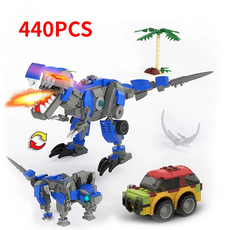 Dinossauro mundo forma-mudança mech blocos de construção MOC-25926 explorador veículo robô montagem modelo quebra-cabeça crianças brinquedo presente aniversário