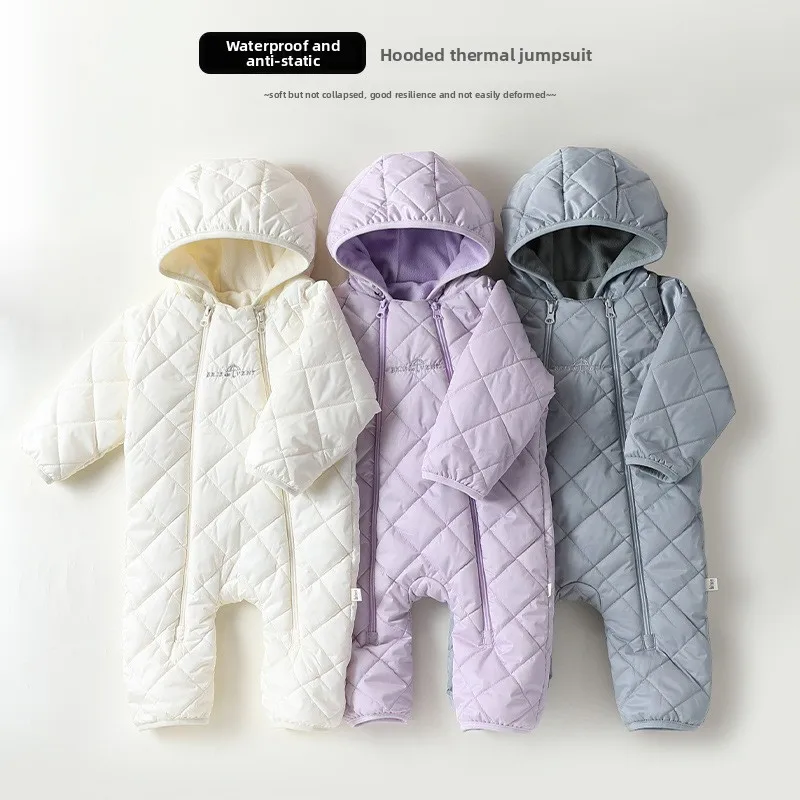 Baby Winter Jumpsuit 2025 New Style Fleece Cotton-padded Romper for Newborns Hooded Clothes for Boys and Girls Going Out