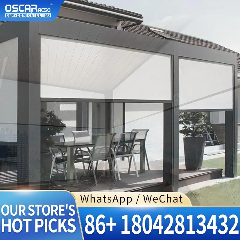 Electric Outdoor Roller Blinds Motorized PVC Windproof Waterproof Patio Balcony Garden Smart Weatherproof Shades Rolling Blind