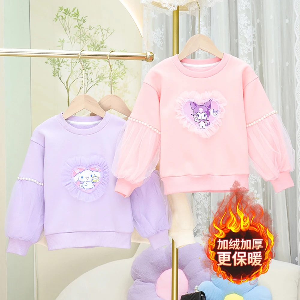 Anime Sanrios Cinnamoroll Children Sweatshirt T Shirts Thickening Kuromi Melody Kawaii New Spring Autumn Girl Cute Pullover Tops