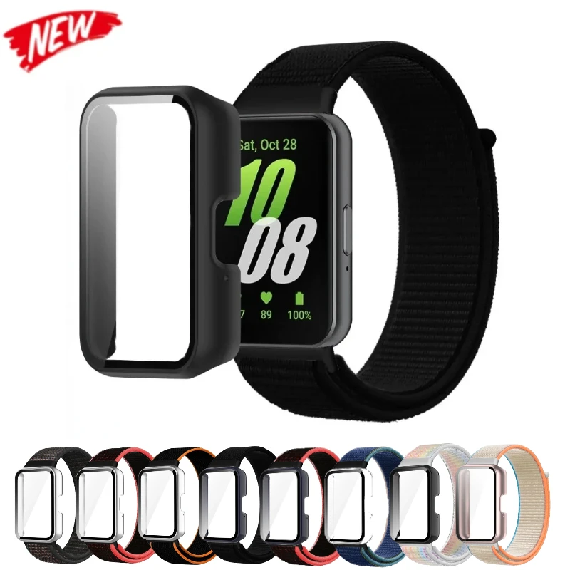 Etui + zestaw dwuczęściowy z nylonowym paskiem do sportowej bransoletki Samsung Galaxy Fit 3 do szklanej opaski ochronnej na nadgarstek Galaxy Fit 3