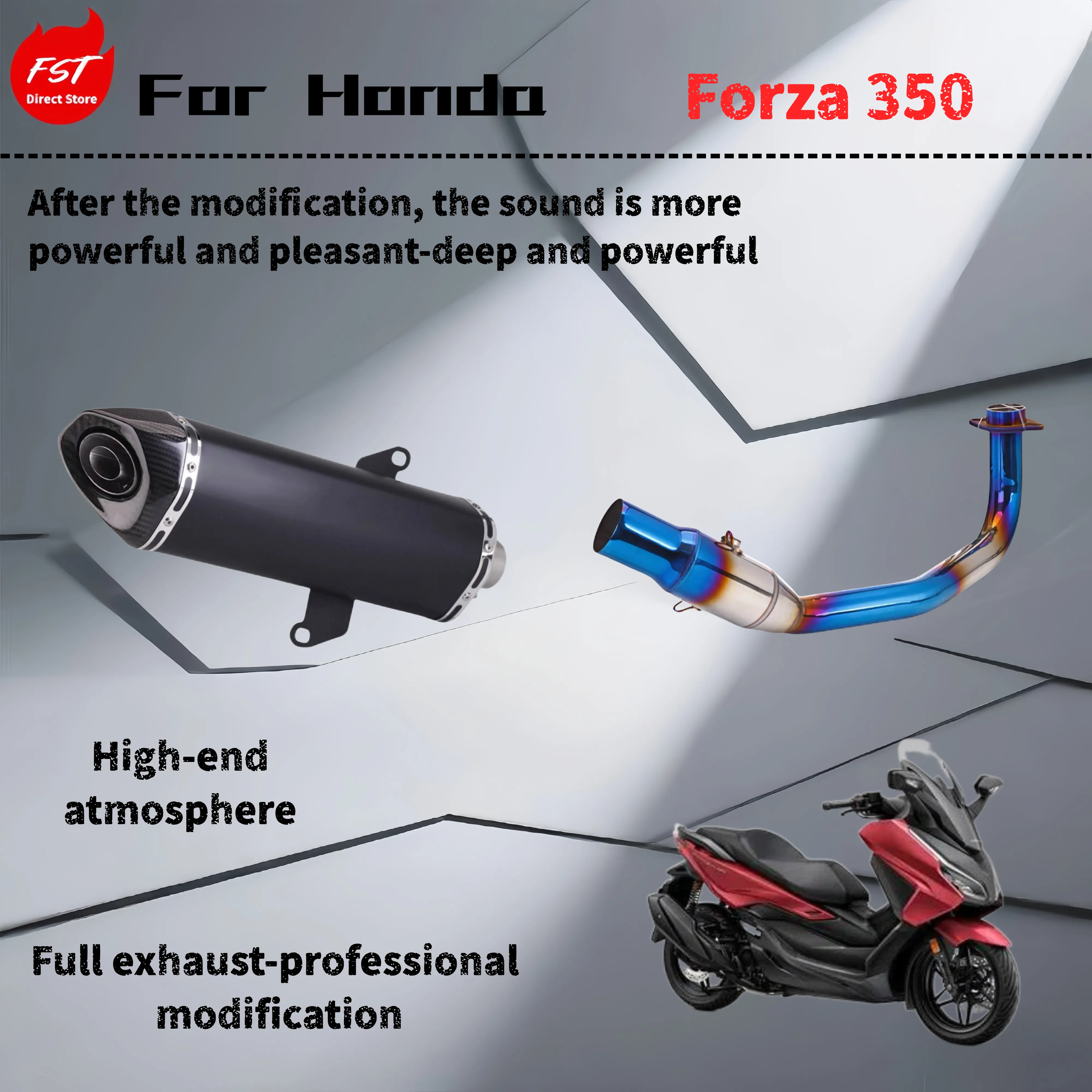 

For Honda Forza 350-Modified front and rear exhaust pipes-the sound is deep, rich and powerful