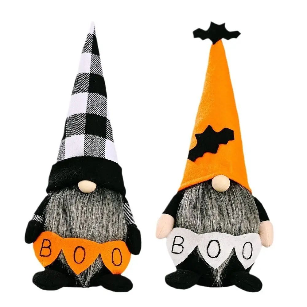 Long Beard Halloween Elf Dwarfs Dolls Bat Orange Hat Boo Gingerbread Dwarf Dolls Plaid Plush Halloween Gnomes Decorations