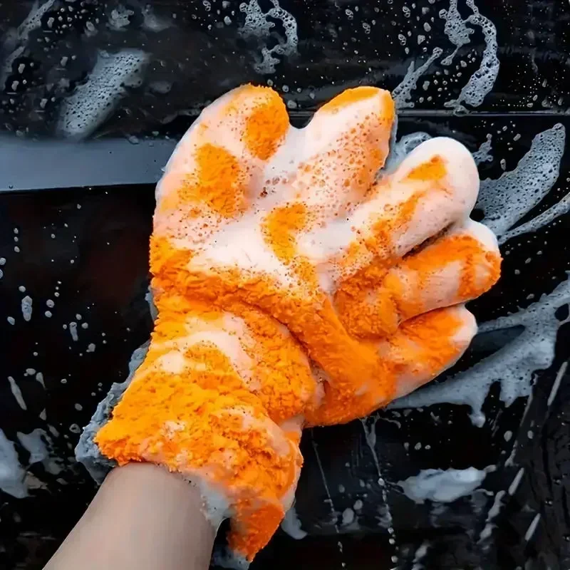 1/2pcs Double-Sided Coral Fleece Car Cleaning Gloves Cratch-Free Wash Mitts Five-Finger Design For Car Glass Wheels Cleaning view 5