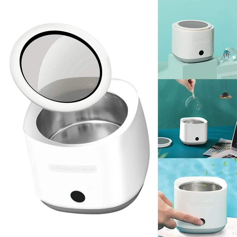 قابس الاتحاد الأوروبي، منظف بالموجات فوق الصوتية 30 وات لأطقم الأسنان والمجوهرات والتجنيب ومنظف التجنيب بالموجات فوق الصوتية المحمول للاستخدام المنزلي أو السفر وقابل لإعادة الاستخدام