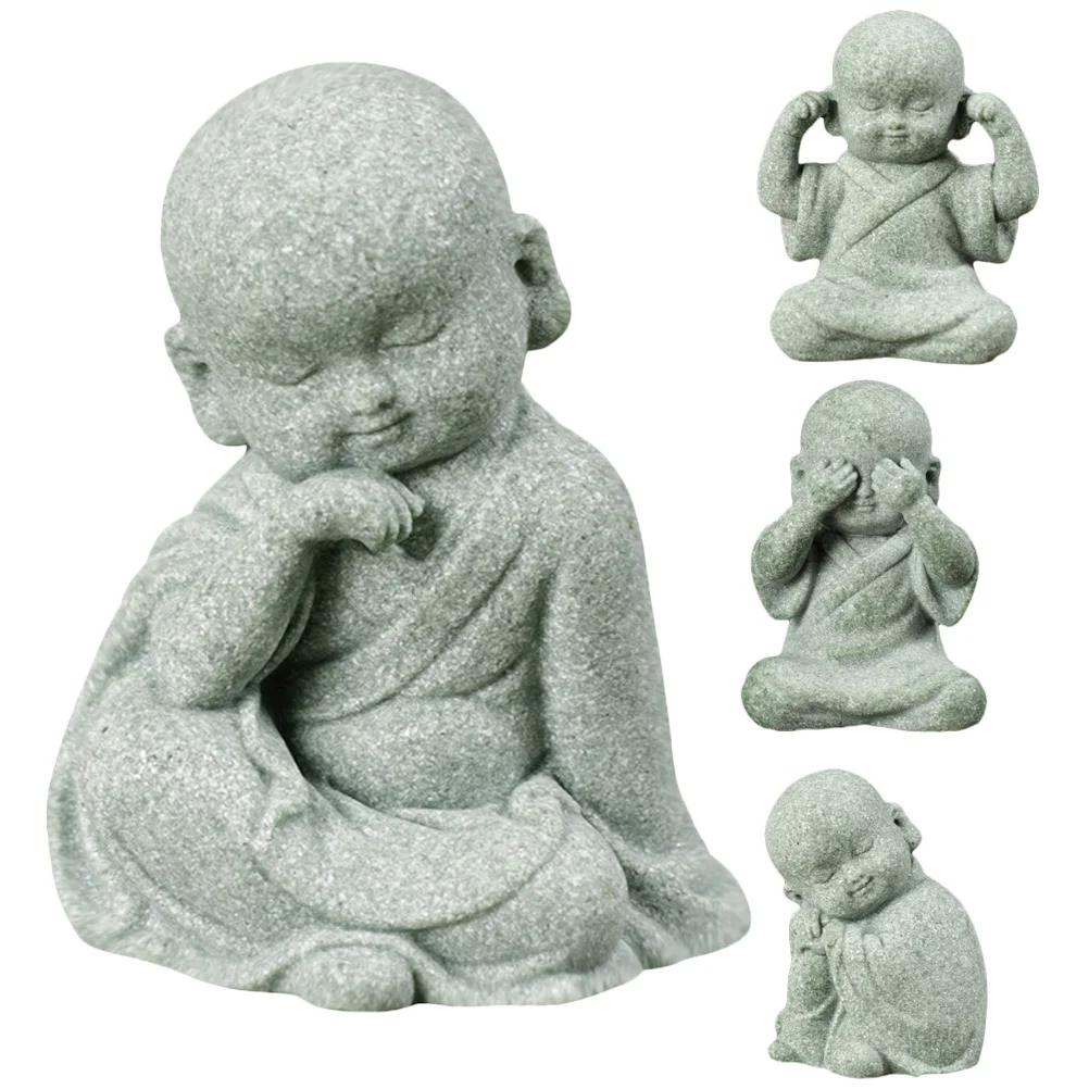 

4pcs Zen Monk Figurines Stone Crafts Mini Statues Baby Buddha Decorations Garden Table Desktop Ornaments Landscape Sculpture