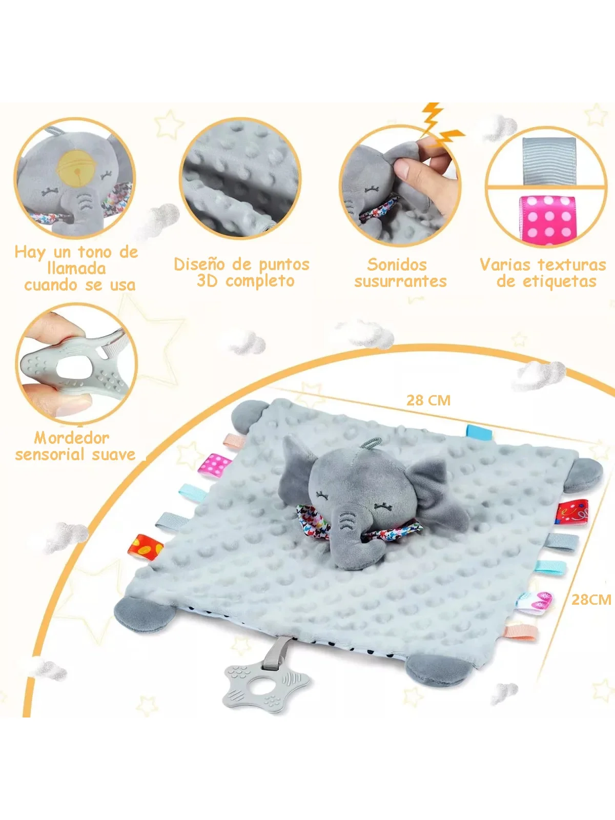 بطانية أمان الفيل الرمادية الناعمة مناسبة جدًا للأطفال. يخدم كقماش لعاب، لعبة للأطفال. #2