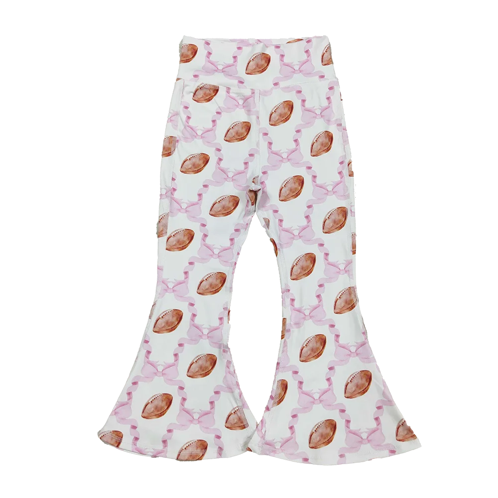 

8.23 Baby Girls Pants Baby Girls Pink Bow Footballs Plaid Yoga Active Bell Bottom Pants