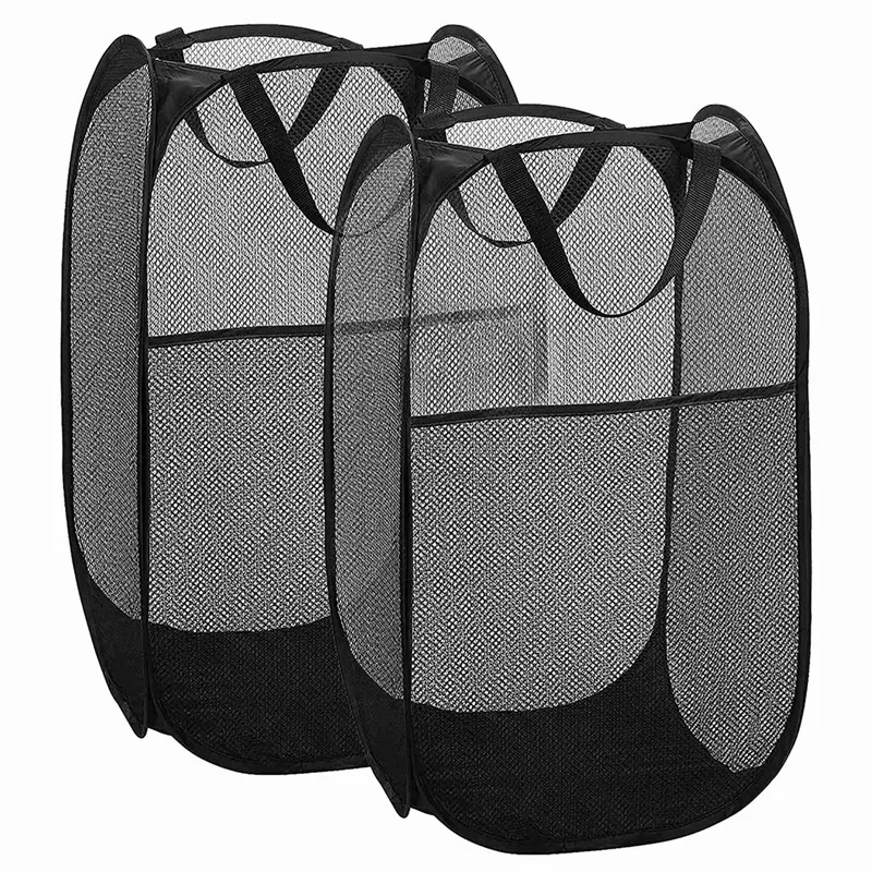 SEWS--Up wasmand (2 stuks) Opvouwbare mesh-mand Vuile wasmand met handvat (zwart)