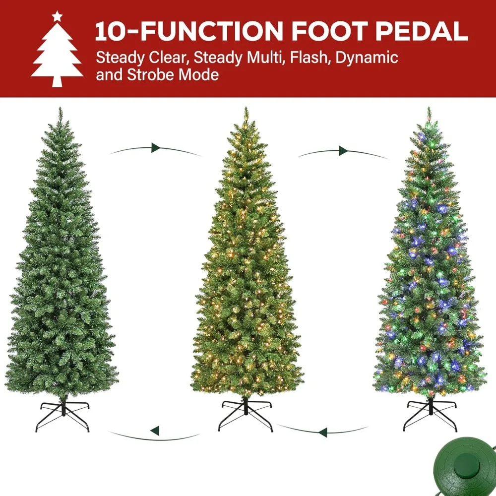 

7.5 ft Prelit Pencil Slim Christmas Tree, 792 Branch Tips, 300 Color Changing LED Lights for Decoration