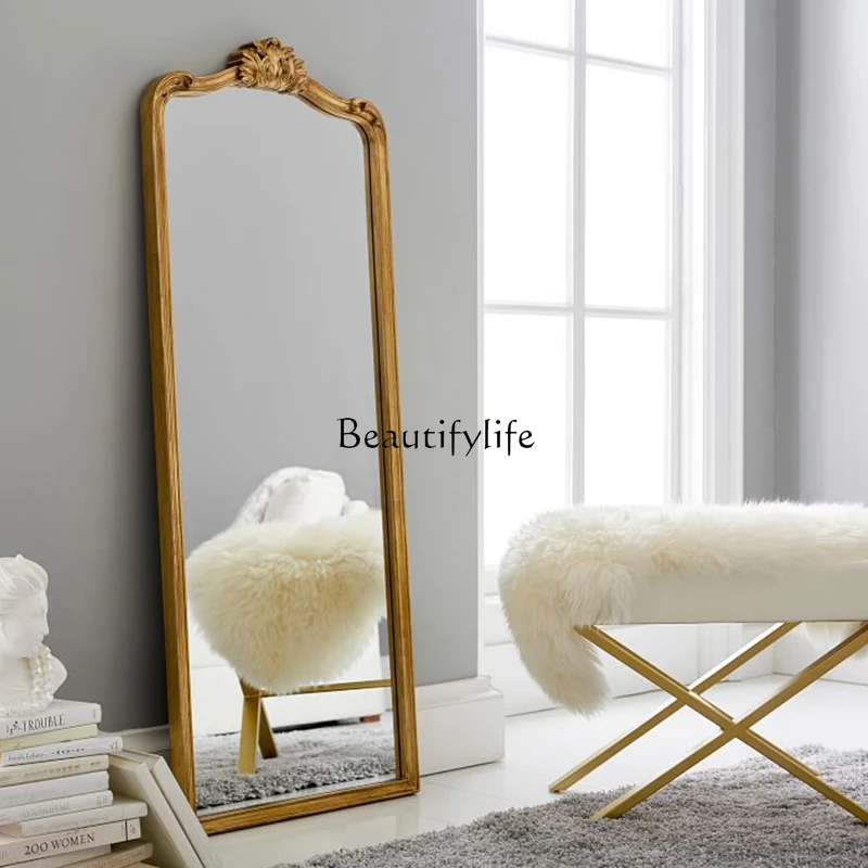 French wall-mounted floor-to-ceiling mirror full body luxury simple foyer fitting mirror