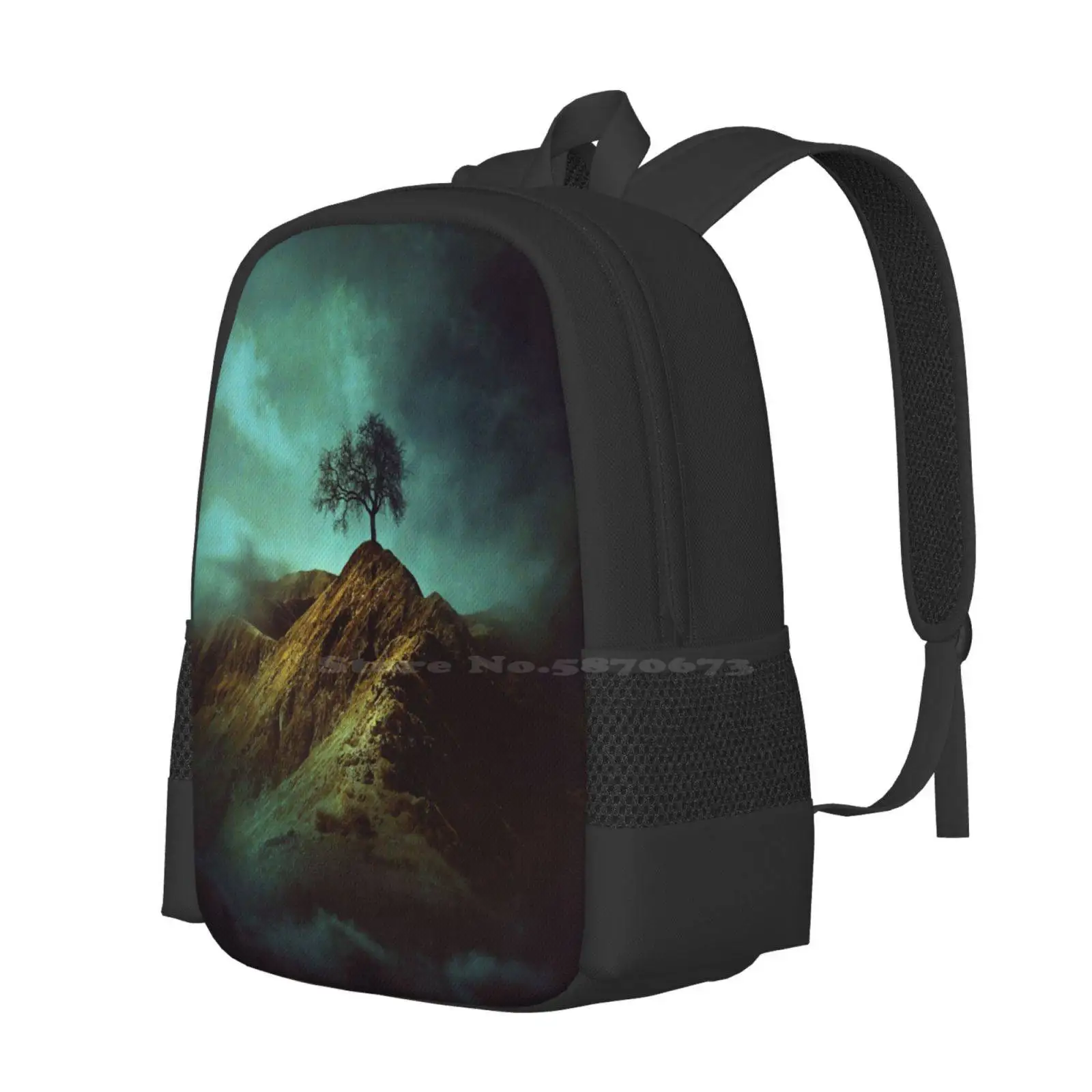 Einsamer baum heißer verkauf rucksack mode taschen dunkler baum fienart baxiaart berge cool einsam grüne wolken launisch traum top