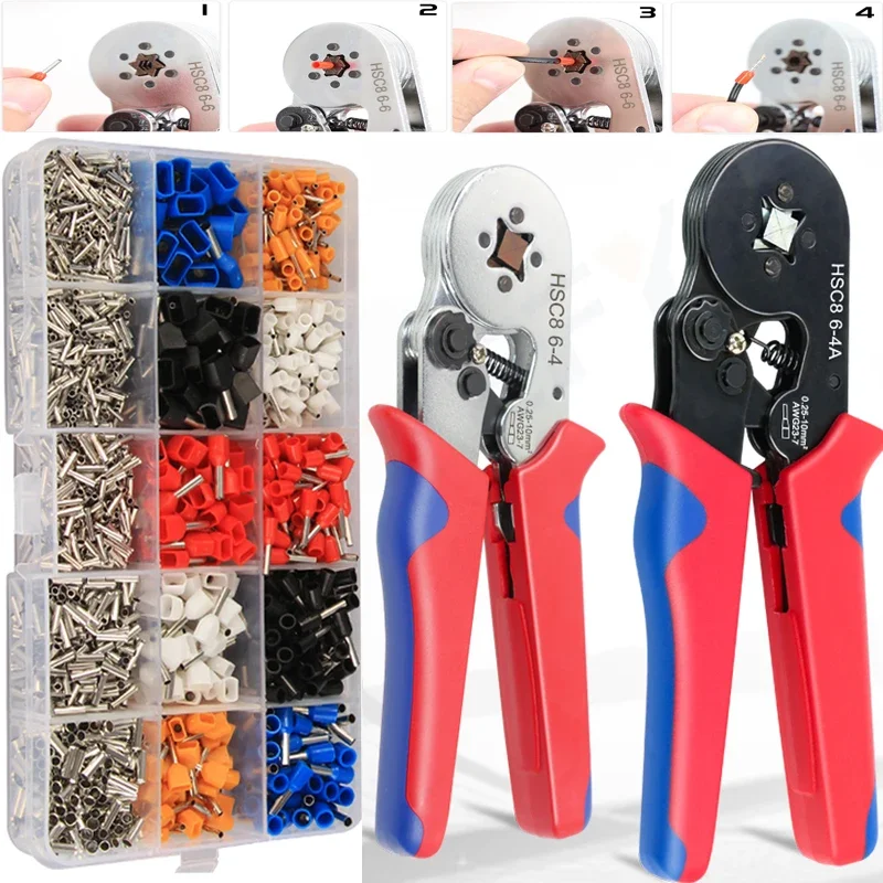 Ferrule Sleeves Terminal Crimping Tools Mini Electrical Pliers HSC8 6-4/6-6（0.25-10mm²/0.25-6mm²）Wire Connection Repair Clamp