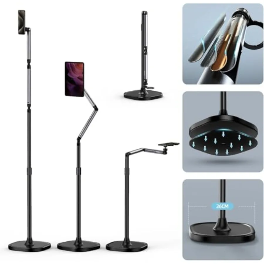 

° Magnetic Phone Tablet Floor Stand Aluminum Alloy Phone Holder Stand for Video Recording Overhead Bed/Sofa Phone Mount Height