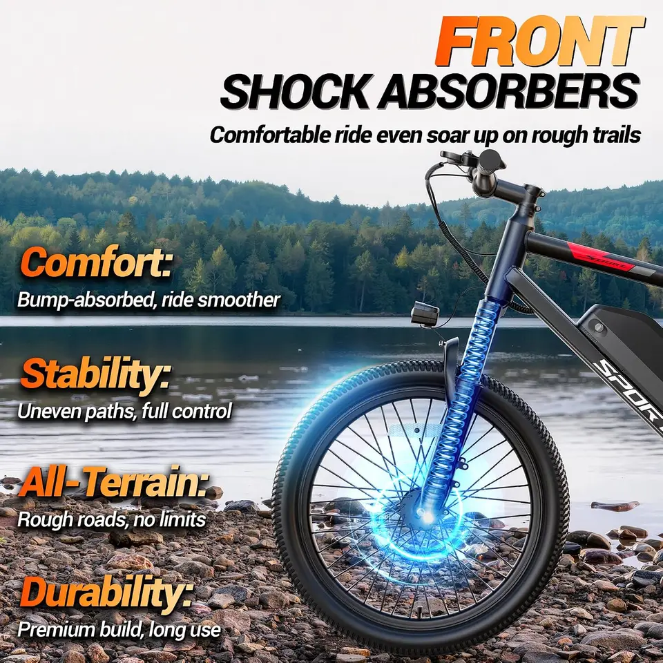 20''/26'' Electric Bike with Removable Battery Power for 30-40Miles Range, 19 MPH Top Speed, 3 Riding Modes Front Suspension Commuter Electric Bicycle image 3