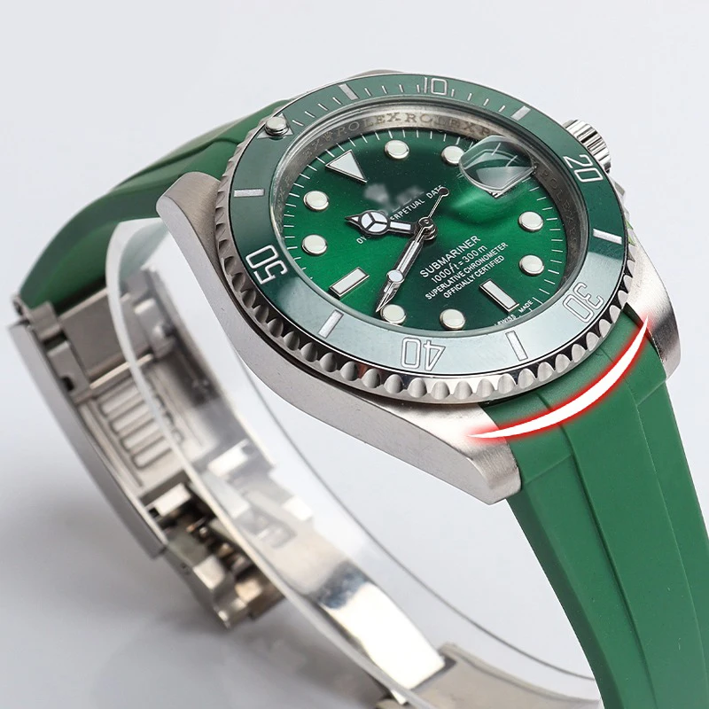 Bracelet en caoutchouc fluoré pour Rolex DayRequiGreen, Submariner Gstuff Explorer, extrémité incurvée, bracelet en silicone étanche, 20mm, 21mm,