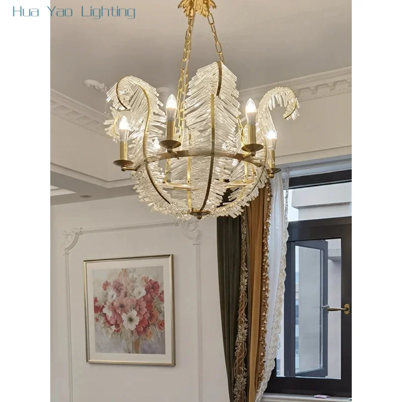 All copper fairy feather illusion chandelier designer's European and French style light luxury modern bedroom light, dinin