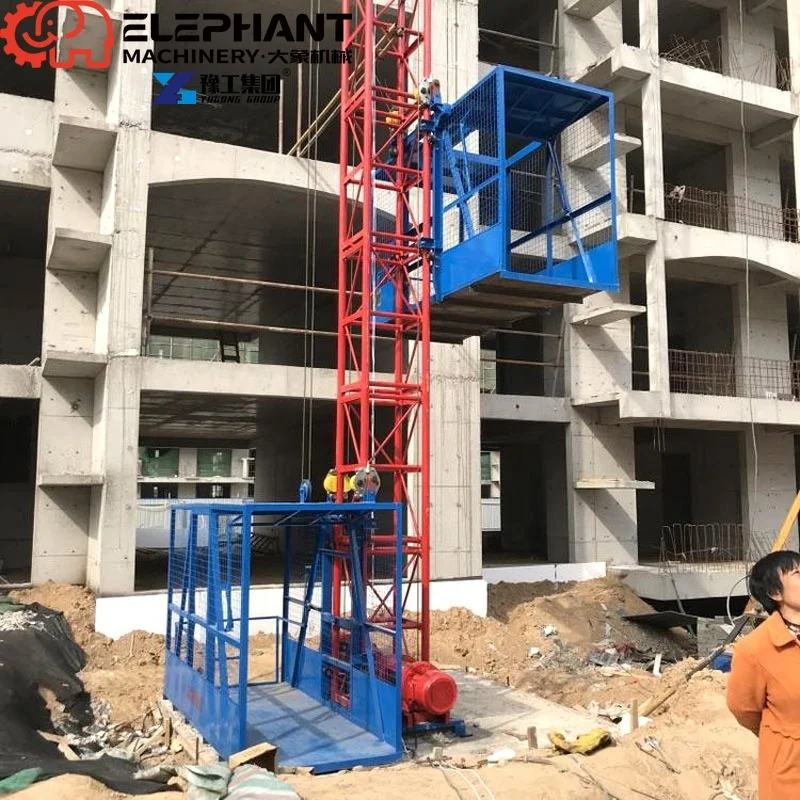 Single Column Double Cage 1000kg Electric Motor YG1T Construction Lift With High Efficiency For Building Material