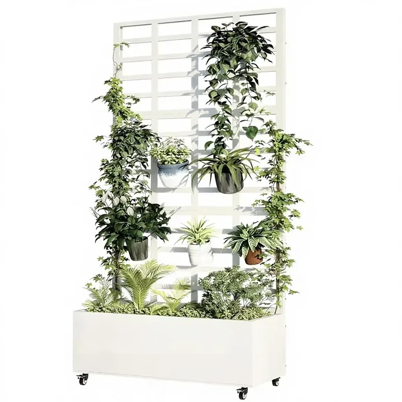 White Aluminum Flowerpot Frame With Drainage Holes Waterproof Durable Planter Stand For Climbing Plants Privacy Screen Garden
