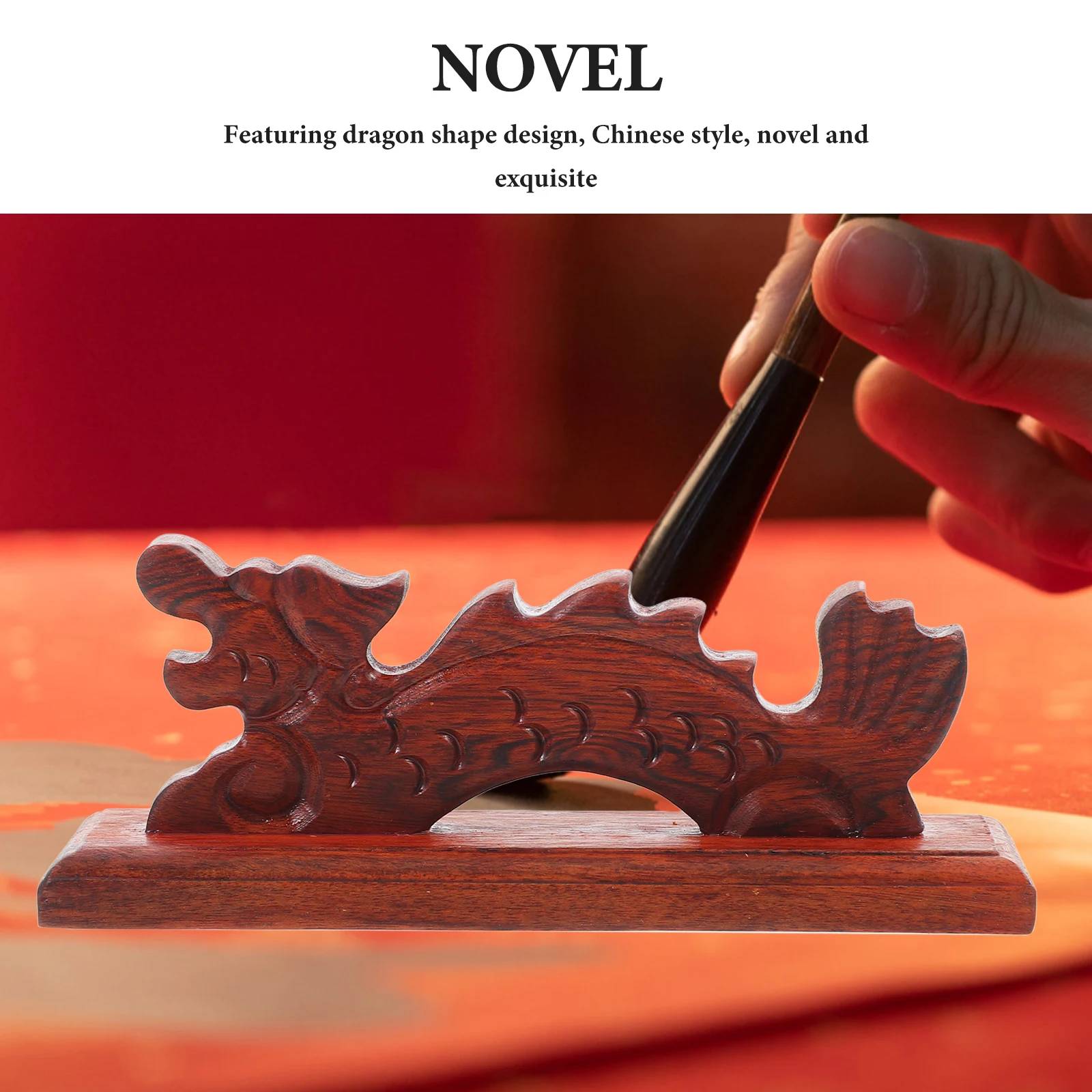 

Brush Dragon-shaped Red Sandalwood Pen Holder Calligraphy Painting Supply Penholder Chinese Writing Shelf Ink Rack